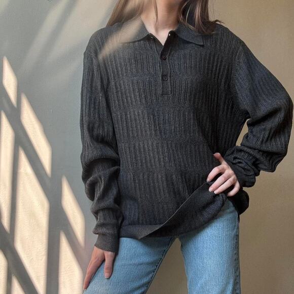 Perry Ellis Silk Cashmere Collared Sweater Medium Preppy Fall Winter - Picture 1 of 6